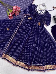 Ensemble indien pakistanais bleu imprimé pour femmes, robe Lahenga Choli avec dupatta, tenue de fête et de mariage - Product Image 4