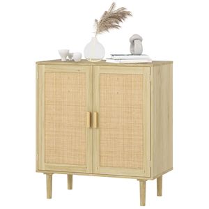 Modern Bohemian <b>Sideboard</b> 31.5\" Wood Buffet Cabinet with 2 Rattan Doors and Shelves for Living Room Hallway Natural - Product Image 1