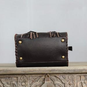 Sac Speedy en cuir avec panneau en cuir de vachette, motif damier, fermeture éclair, détail pompon, style décontracté - Product Image 4