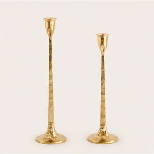 Hammered Gold Taper Candle Holder Set Brass Finish Metal Candlestick Stand for Festive <b>Table</b> Decor & Wholesale Hotel Supplies - Product Image 5