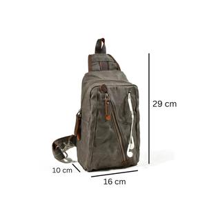 Sac bandoulière vintage en cuir et toile, sac de poitrine, sac de voyage et de randonnée, sac à épaule zippé pour hommes, vente en gros LCSB-0002 - Product Image 6