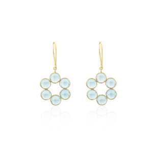 18K White Gold Blue Topaz Bezel Drop <b>Earrings</b>-Geometric Dangle Style - Product Image 3