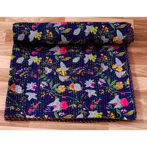 Couvre-lit indien fait main Kantha, 100% coton, imprimé à la main, motif floral, poids du tissu 220g, haute qualité ART&ART - Product Image 3