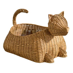 Adorable Cat Rattan Kids Room Toy Storage <b>Basket</b> Cutie Animal Shaped <b>Wicker</b> <b>Basket</b> Handwoven Pet Design For Nursery Wholesale - Product Image 1
