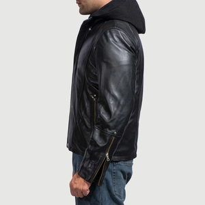 Blouson en cuir de motard élégant et de haute qualité, coupe-vent, en cuir véritable noir, pour homme, à la mode, en vente, faible MOQ - Product Image 4