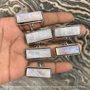 Wholesale Women's Bohemian Style Silver Plated Rainbow <b>Moonstone</b> <b>Rings</b> Latest Trending Natural Rectangular Shape Fashion - Product Image 4