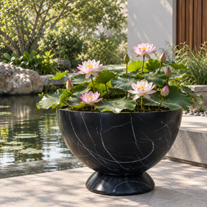 Maceta Decorativa Personalizada de Fibra de Vidrio con Acabado de Mármol, Moderno Recipiente con Pedestal para Flores, para Jardín y Terraza - Product Image 4
