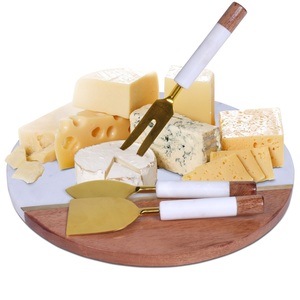 Juego de Tabla de Quesos Premium de Mármol y Madera de Acacia con Cuchillos de Queso de Acero Inoxidable Dorado, Elegante Plato para Servir Charcutería - Product Image 1
