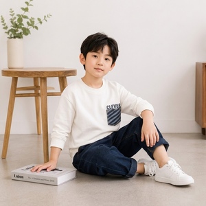 Wholesale Boys Wide Leg Cotton Long Pants 95% Cotton 5% Spandex Woven Breathable Soft Comfortable Anti-Pilling Bottoms - Product Image 2