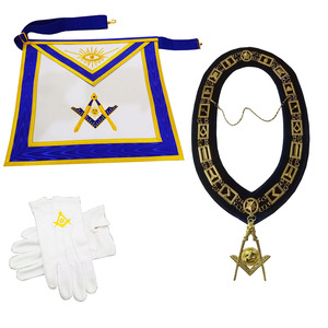 Ensemble de Regalia de Loge Bleue Maçonnique : Tablier, Collier, Gants, Accessoires d'Uniforme Brodés pour Officier Supérieur de Franc-Maçonnerie avec Bijoux - Product Image 1