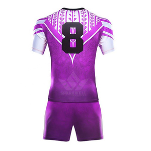 เสื้อรักบี้สั่งทำพิเศษ สีม่วงขาว แขนสั้น แห้งเร็ว 100% โพลีเอสเตอร์ คอกลม เสื้อผ้ากีฬาสำหรับผู้ชาย - Product Image 1