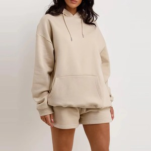 Ensemble sweat à capuche et short décontracté pour femme, haute qualité, 100 % coton, séchage rapide, coupe-vent - Product Image 3