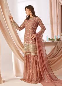 Ensemble Salwar Kameez en Faux Georgette Rose Embossé pour Femmes, Tenue Traditionnelle Indienne et Pakistanaise, Robe de Mariage et de Soirée - Product Image 6