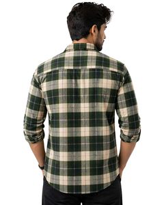 Camisa casual a cuadros verde beige personalizada para hombre, corte ajustado, manga larga, con botones, de algodón, elegante, premium, a la moda. - Product Image 2