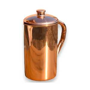 Carafe à eau en cuivre pur poli miroir avec couvercle 1,5 L, artisanale, pichet ayurvédique pour la santé, récipient en cuivre sans soudure pour la maison et l'hôtel - Product Image 1
