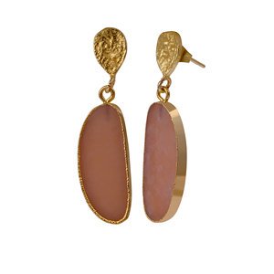 ต่างหูทองชุบประดับมูนสโตนสีพีชธรรมชาติ - ต่างหูแบบติดเพชรพลอยแฟนซีทำมือสำหรับผู้หญิง - ผู้จำหน่ายเครื่องประดับทองเหลืองขายส่ง - Product Image 2