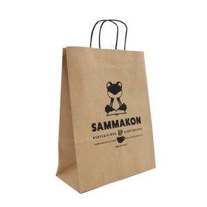 ถุงกระดาษคราฟท์สีน้ำตาลพิมพ์ลายตามสั่ง เป็นมิตรกับสิ่งแวดล้อม รีไซเคิลได้ พร้อมหูหิ้ว สำหรับร้านขายเสื้อผ้าและรองเท้า - Product Image 1