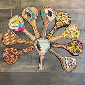 Cactus Design Exquisite Tooled Leather Elegant Handheld <b>Mirror</b> Western Stylish <b>Makeup</b> Hand <b>Mirror</b> Vintage Designer Perfect Gifts - Product Image 4