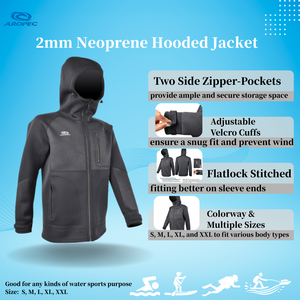 Chaqueta con Capucha de Neopreno de 2mm, Personalizable OEM/ODM, Negra/Geométrica, para Surf, con Cremallera YKK y Bolsillo para Teléfono Inteligente - Product Image 3