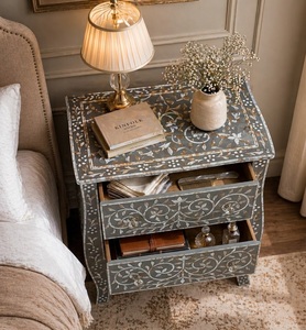 Decorative Resin Inlay Living <b>Room</b> <b>Cabinet</b> Two Drawer Side Table Floral Pattern Accent <b>Storage</b> <b>Cabinet</b> for Bedroom - Product Image 4