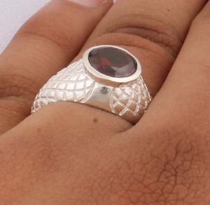 Wholesale 925 Sterling <b>Silver</b> Natural Red Garnet Bezel Setting Classic Party Carved Texture Gemstone <b>Ring</b> <b>Men</b> Women Handmade - Product Image 4