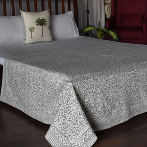 Hand Embroidered Indian Cotton Kantha Twin Quilt <b>Throw</b> 150x220 cm Hand Block Printed Handmade Bedspread Traditional Decor Export - Product Image 5