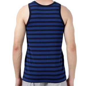 Camiseta sin mangas a rayas para hombre, cuello redondo, informal, transpirable, de algodón tejido, azul - Product Image 3