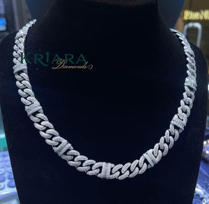 Moissanite <b>Statement</b> <b>Necklace</b> S925 Silver Rhodium Plated Link Chain Baguette Cut Luxury Unisex Everyday Wear - Product Image 1