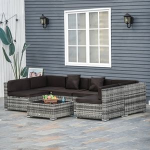 Set di Mobili da Giardino in Rattan PE a 7 Pezzi, Divano da Esterno con Piano in Vetro Temperato, Cuscini, Colore Antracite - Product Image 2