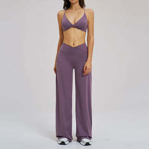 Conjunto Deportivo de Yoga para Mujer, Cintura Alta, Diseño Cruzado Frontal, Pierna Ancha, Transpirable, para Fitness, Running y Actividades al Aire Libre, 2 Piezas, Spandex/Nylon - Product Image 3