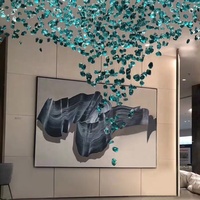 Grand Projet de Lampe Suspendue à Haut Plafond en Pierre de Verre Suspension en Cristal de Verre Lustres en Pierre