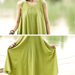 Organic Linen Bell Sleeve V-Neck Midi <b>Dress</b> with Bow Side Pockets Breathable Plain Dyed <b>Loose</b> Fit Women Vintage Daily Plus Size - Product Image 2