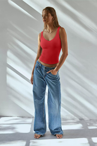 Camiseta sin mangas informal para mujer, con tirantes, acanalada, a la moda, con doble forro, cuello en V, básica de verano, moderna, para hacer ejercicio o salir. - Product Image 6