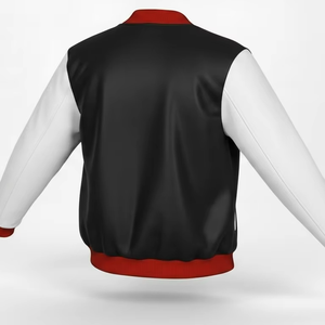 Men Baseball Varsity Jacket Contrast Color Sleeves Snap <b>Button</b> Casual Jacket Wholesale - Product Image 3