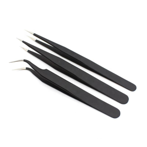 3Pcs Black Eyelash Extension Tweezers Set Stainless Steel Straight Curved Pointed Tips Custom Logo Lash <b>Tools</b> - Product Image 1