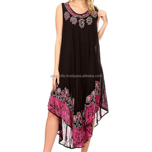 Bonito vestido de verano para mujer, informal, plegable, a la moda, estampado, paraguas largo, sin mangas, vestido de fabricante indio - Product Image 6