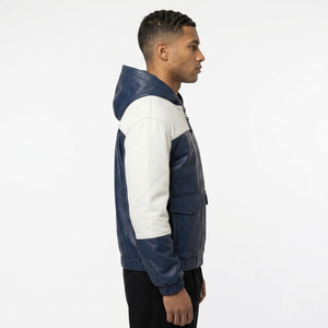 Sweat à capuche en cuir pour homme avec poches avant, fermeture éclair, manches longues, qualité supérieure - Product Image 3