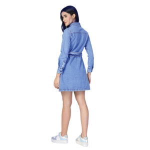 Vestido Camisero de Mezclilla para Mujer con Cinturón, Ropa Casual de Algodón, Fabricación OEM/ODM, Suministro al por Mayor - Product Image 3