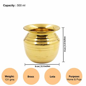 หม้อทองเหลืองขัดเงาขนาดกลาง 500 มล. สำหรับพิธีกรรมตกแต่งบ้าน ขนาด 9 ซม. - Product Image 2