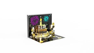 Tarjeta de felicitación de lujo con diseño de pastel y globos en relieve dorado, tarjeta rectangular de papel para celebraciones de fiestas. - Product Image 4