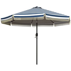 Ombrellone da Giardino a Strisce Blu da 2,7 m con Manovella Inclinabile e Design Arricciato per Terrazza, Piscina, Spiaggia - Disponibile in Diverse Misure: 2,5 m, 2,7 m, 3 m - Product Image 1