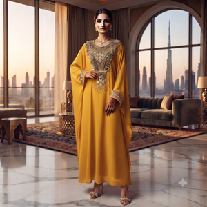Caftán Farasha de Lujo Color Granate con Bordado Dorado Intenso |   Elegante Vestido Abaya Estilo Dubái - Product Image 5