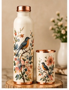 Elegant Pink Dandelion <b>Copper</b> <b>Water</b> <b>Bottle</b> with Cup Lid Travel Drinkware - Product Image 6