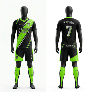 Uniforme de fútbol para hombre, poliéster transpirable, diseño a cuadros rojo y azul marino, impresión por sublimación, logotipo personalizado, bordado, transferencia térmica - Product Image 2