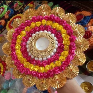 Lotus Diya Rangoli Tealight Holder <b>Set</b> Candles Handmade Iron Crystal <b>Beads</b> Floor Decoration for Christmas Home Decor <b>Set</b> 9 - Product Image 3