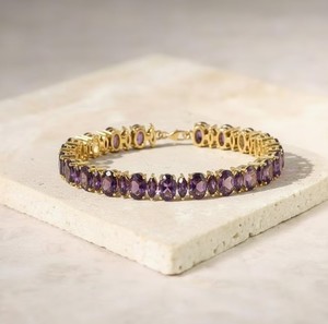 Natural Amethyst Stone Gold Plated Sterling <b>Silver</b> <b>Charm</b> Bracelet Handmade Gemstone Elegant Fine Jewelry Gift for Women - Product Image 5