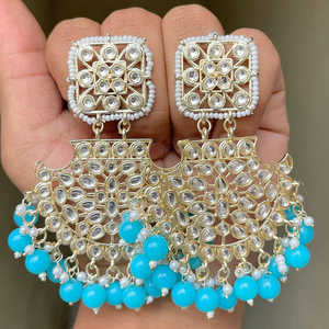 Gold Plated Kundan and Beads <b>Dangle</b> <b>Earrings</b> for Women Elegant Ethnic Jewelry for Wedding Party and Festive Wear - Product Image 1