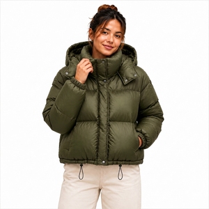Manteau matelassé à capuche pour femme, épais et chaud, doudoune décontractée d'hiver, courte, à manches longues, fermeture boutonnée - Product Image 1