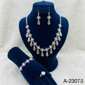 MOLL JEWELLERS Trendy Indian Gold Plated Floral Chain Zinc Alloy Necklace Earring Ring <b>Bracelet</b> <b>Set</b> Zircon Women's Engagement - Product Image 6