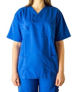 Unisex Blue <b>Scrub</b> <b>Tops</b> V-Neck Short Sleeve Cotton Polyester Woven Hospital Uniforms with Pockets - Product Image 5